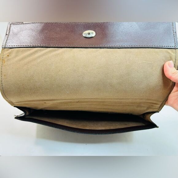 VNTG Mid-Century Brown Leather Fold Over Envelope Carrier Clutch 12.25” x 6.75” - Picture 4 of 14